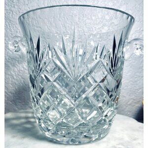 Crystal Champaign Ice Bucket Diamond‎ Cut Swirled Scroll Handles 8X8"
